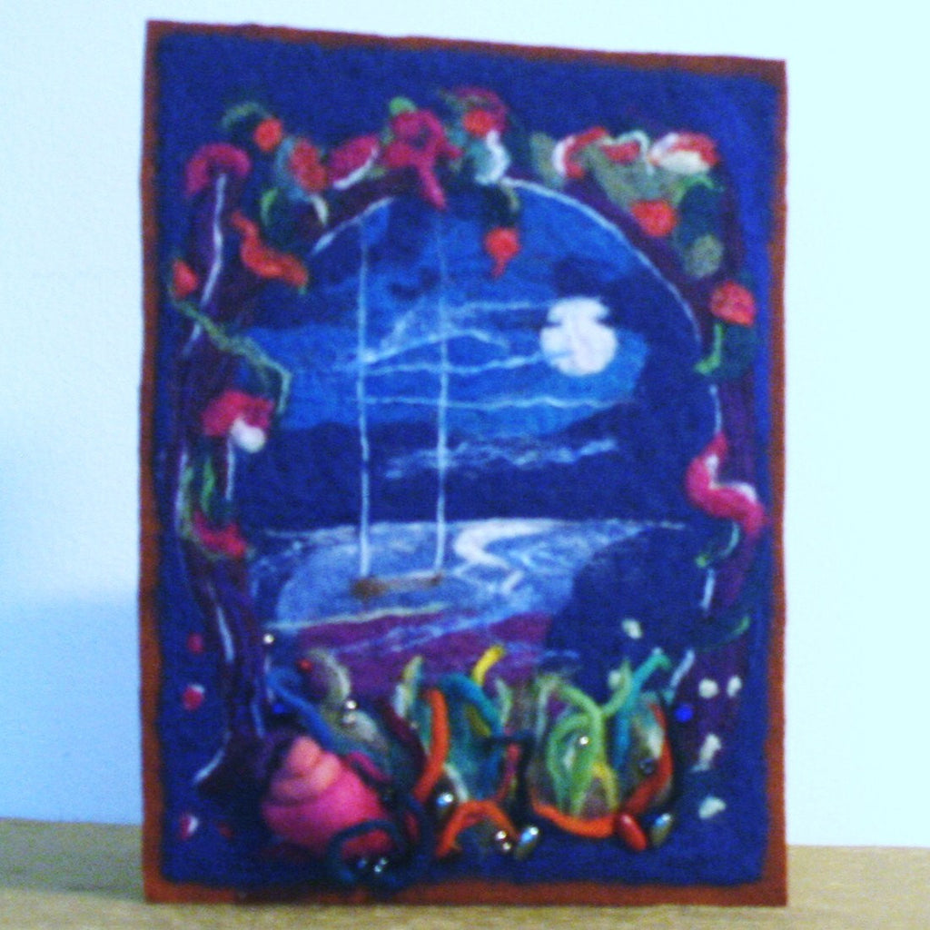 Needle Felted Picture, Moonlit Garden.