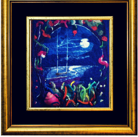 Needle Felted Picture, Moonlit Garden.