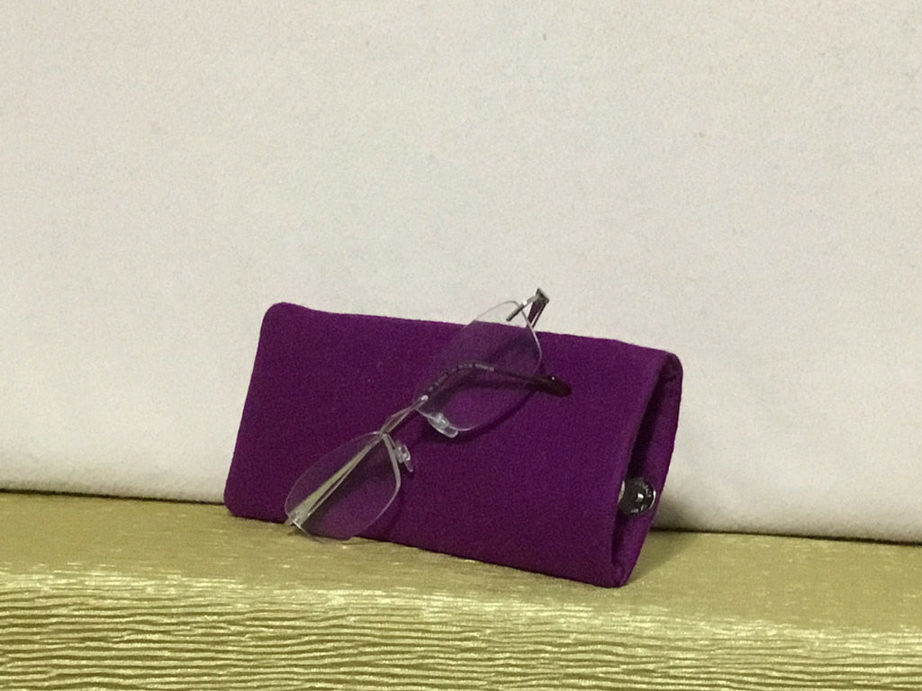 Purple Wool Glasses Case, Butterfly Beaded Heart.
