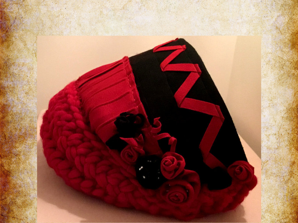 Red Wool Cat Bed, JUMBO Size... Scarlet Rose Design.