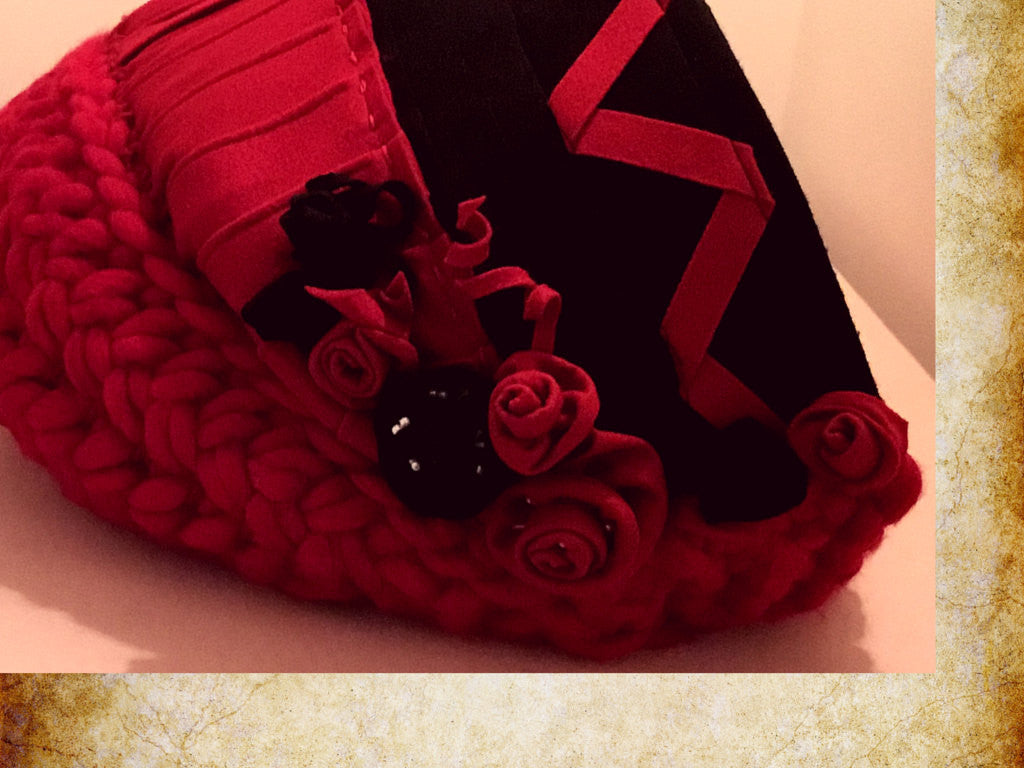 Red Wool Cat Bed, JUMBO Size... Scarlet Rose Design.