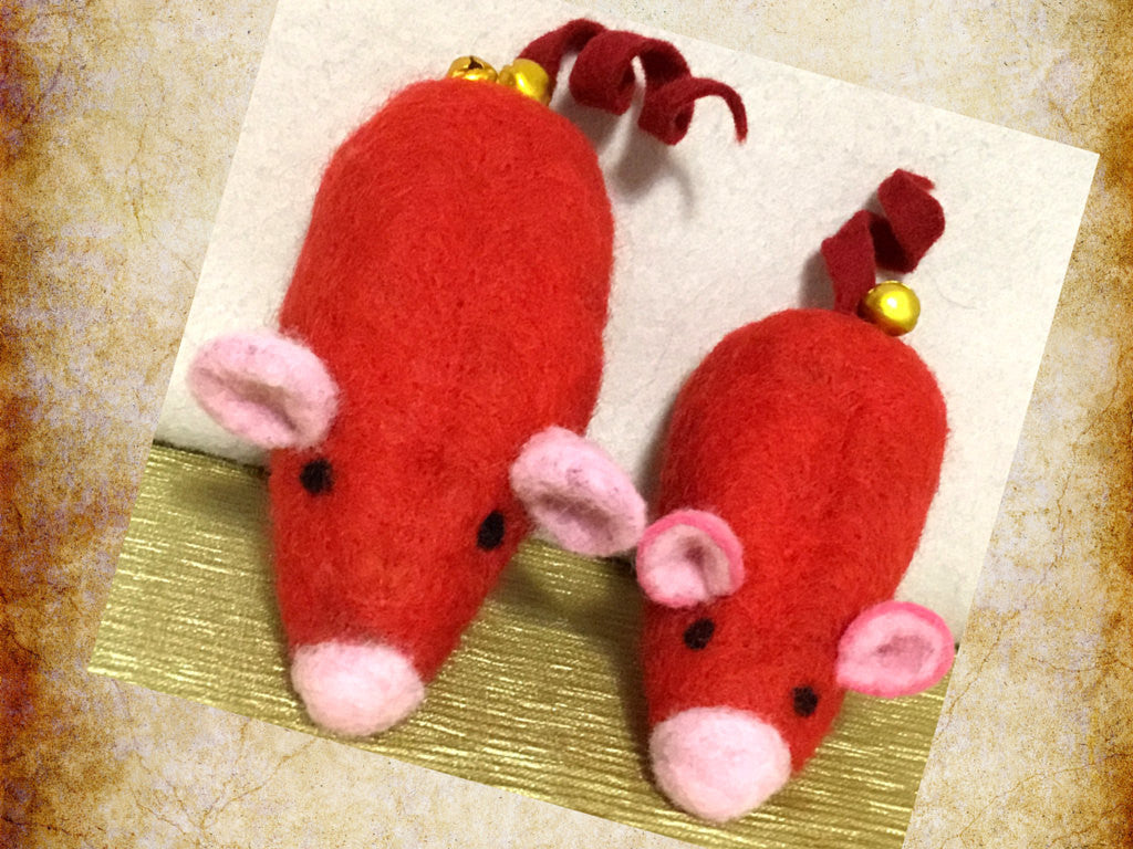 Red Wool Cat Toys, Mother and son Pair.