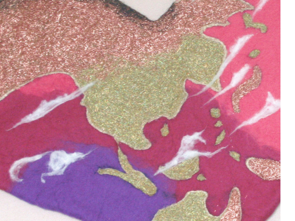 Wool *World Heart* Fiber Art, Glitter Hand Felted Picture. On SALE!