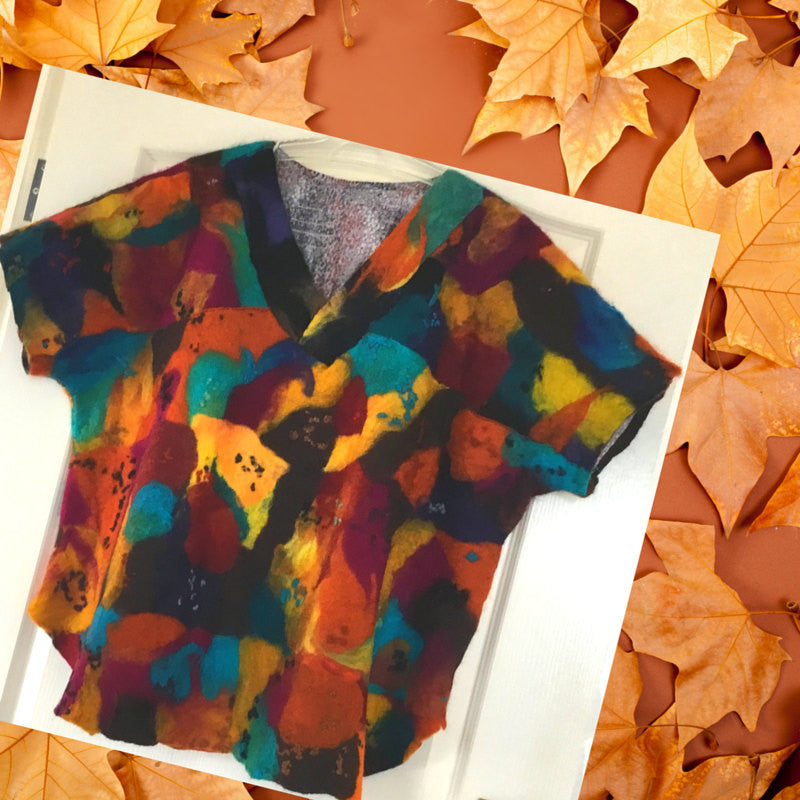 BoHo Felted Wool Top,  LARGE Freeform Swing Blouse. On SALE!