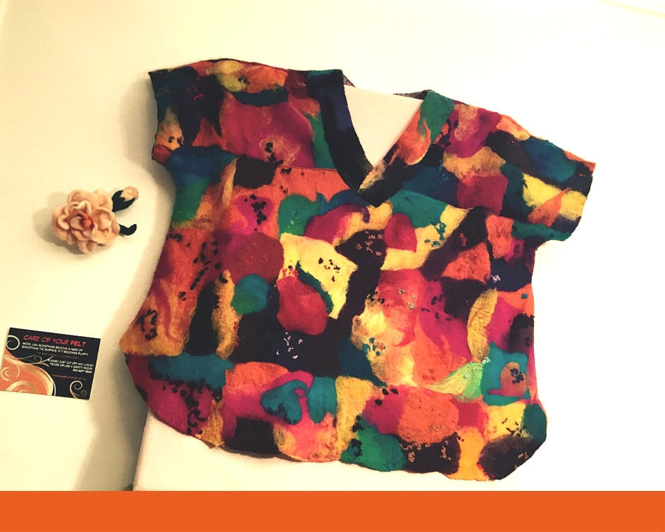 BoHo Felted Wool Top,  LARGE Freeform Swing Blouse. On SALE!