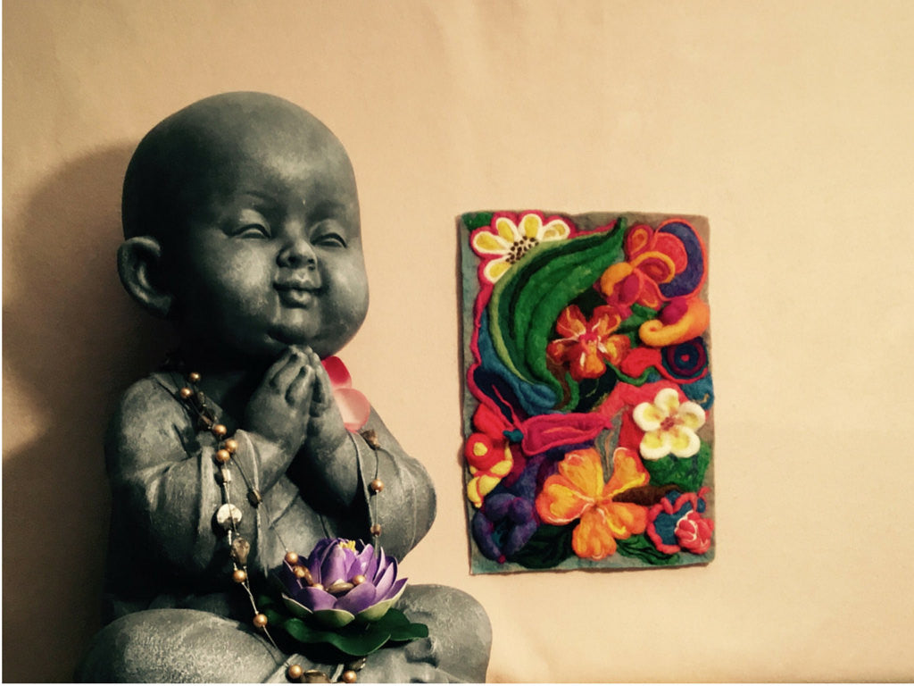 Needle Felted Wool Picture,  3D Floral Fantasy!