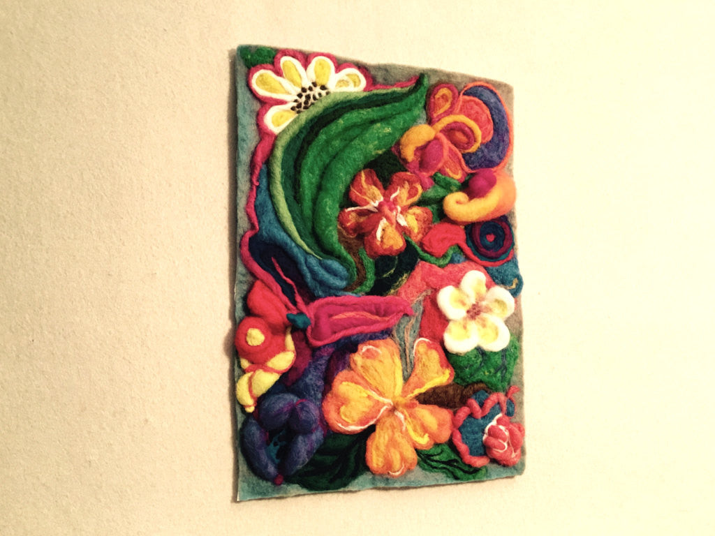 Needle Felted Wool Picture,  3D Floral Fantasy!
