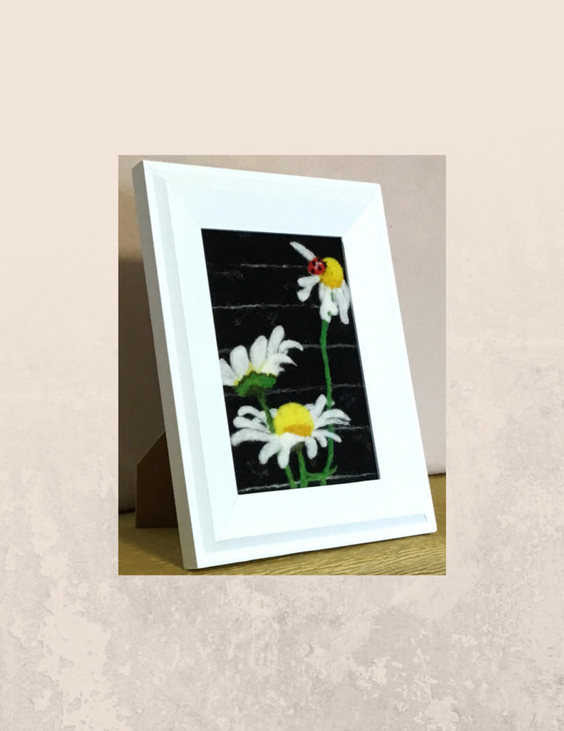 Framed Wool Picture, Daisy Design.