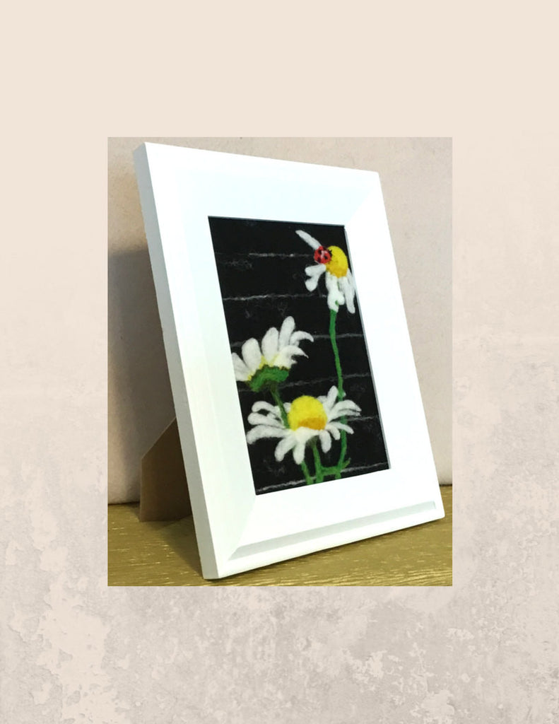 Framed Wool Picture, Daisy Design.