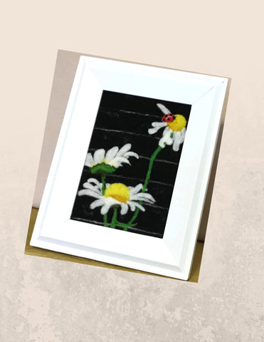 Framed Wool Picture, Daisy Design.