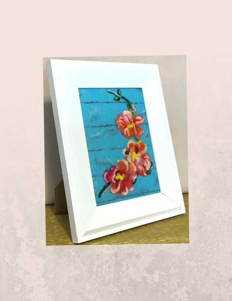 Framed Wool Picture, Orchid Design...Shabby Chic!