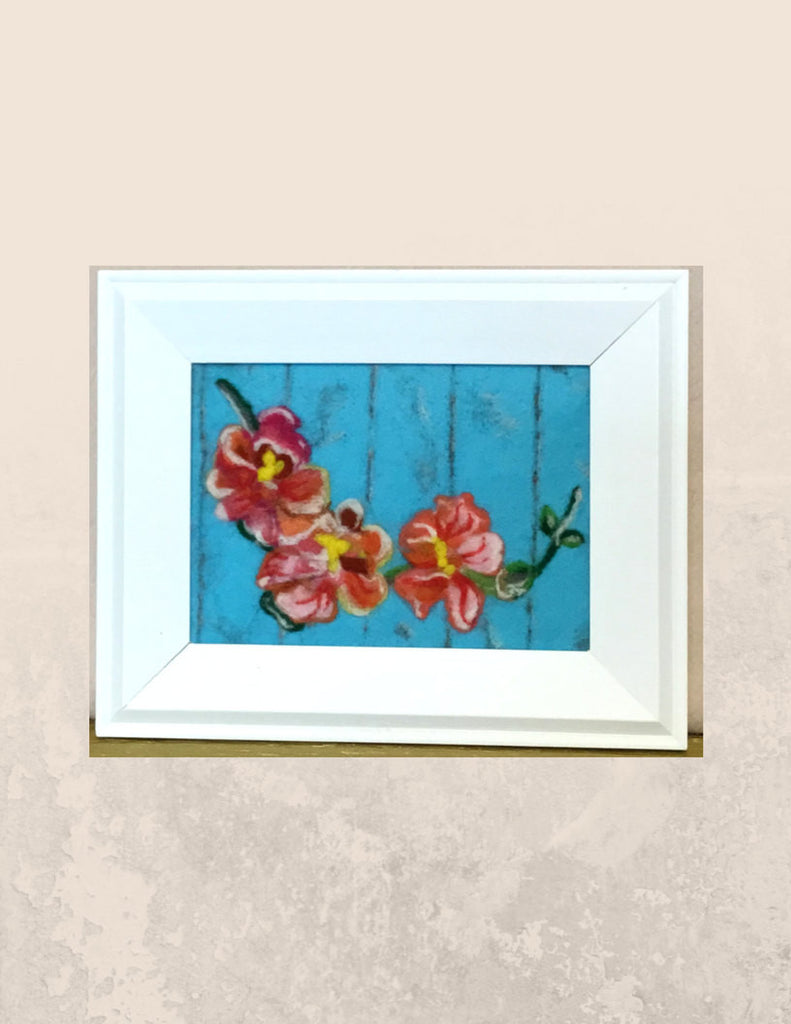 Framed Wool Picture, Orchid Design...Shabby Chic!