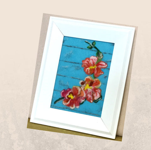 Framed Wool Picture, Orchid Design...Shabby Chic!