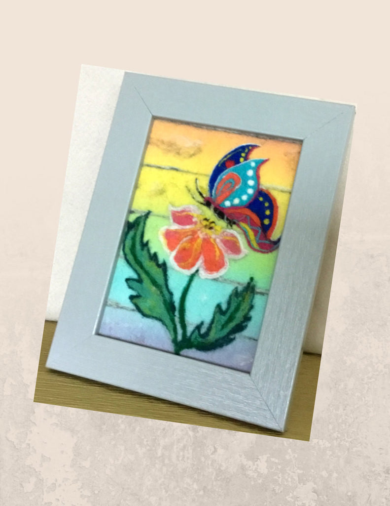 Framed Wool Picture, Butterfly Design.