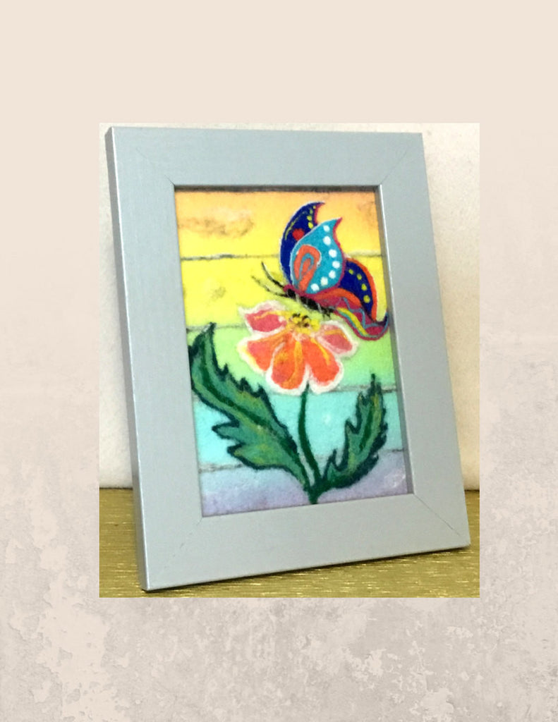 Framed Wool Picture, Butterfly Design.