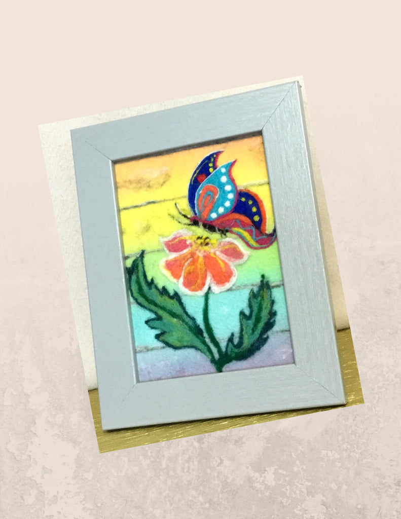 Framed Wool Picture, Butterfly Design.