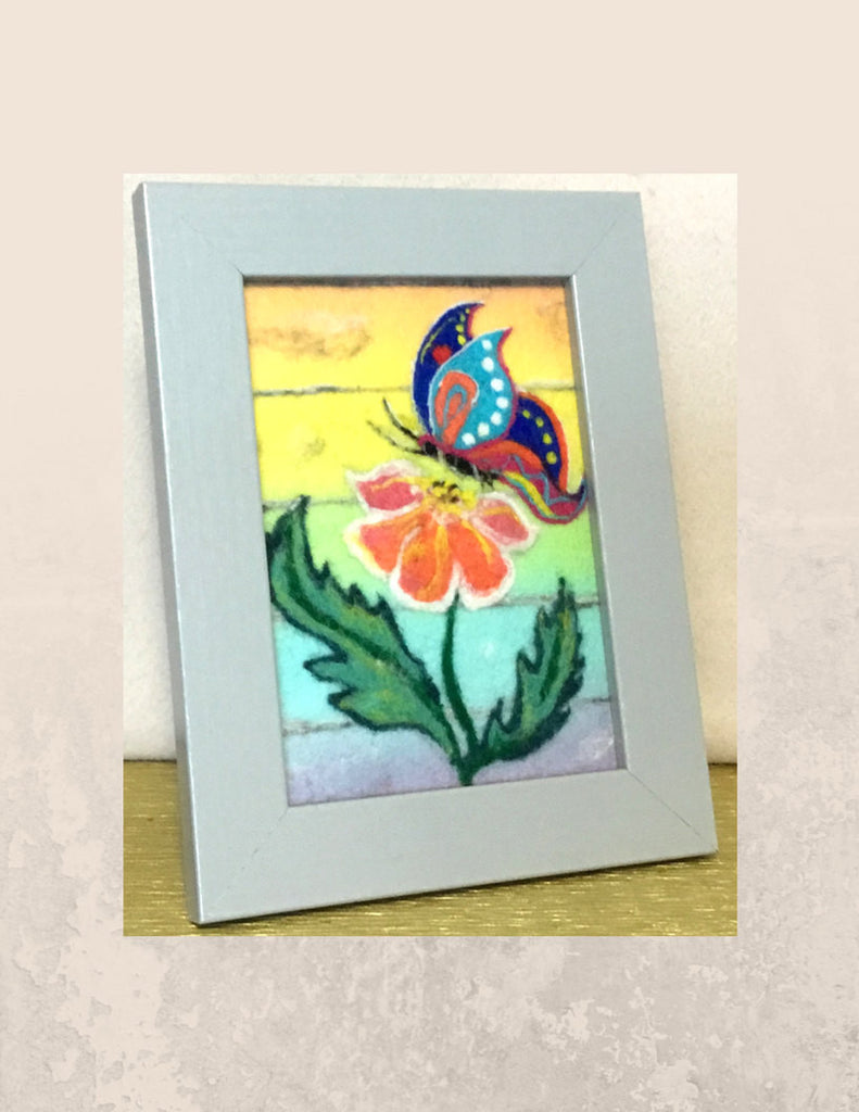 Framed Wool Picture, Butterfly Design.