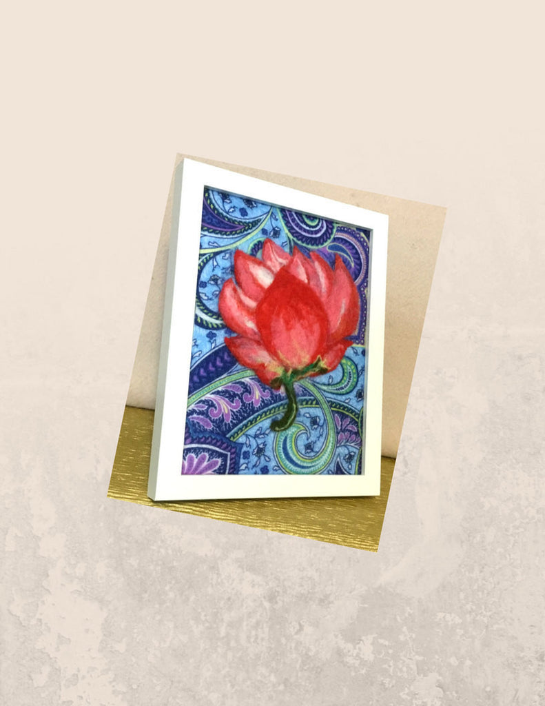 Framed Wool, Fibre Art Picture, Lotus Design.