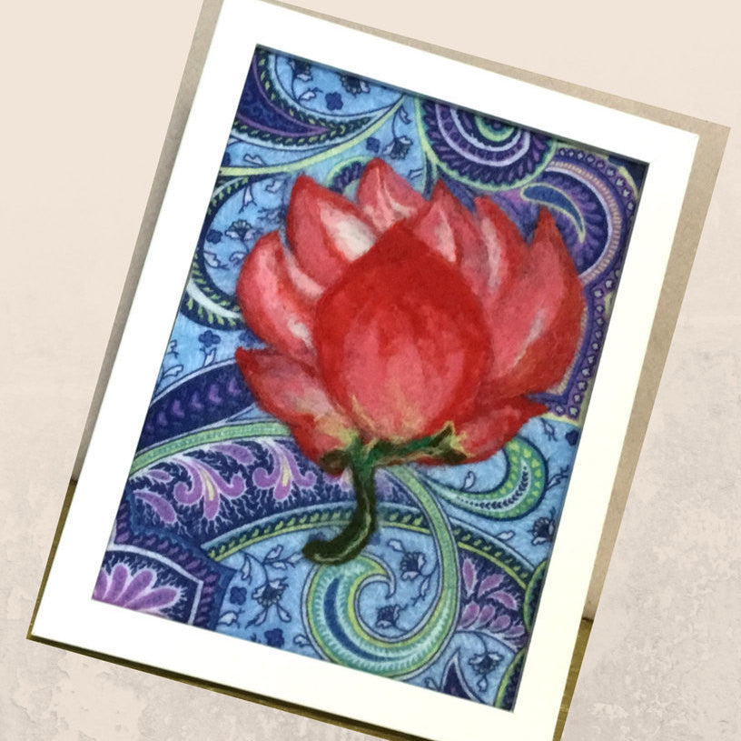Framed Wool, Fibre Art Picture, Lotus Design.