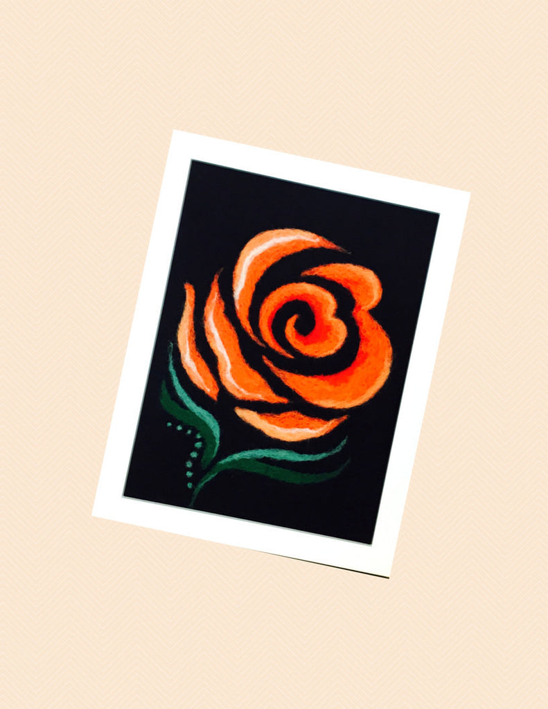 Framed Fibre Art, Wool Picture, Rose Design.