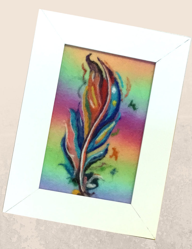 Framed Wool Picture, feather Design.