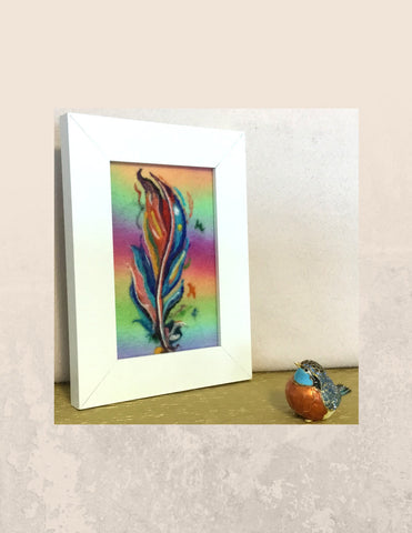 Framed Wool Picture, feather Design.