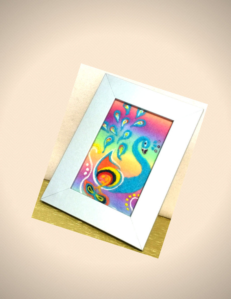 Small Framed, Wool Picture, Peacock Design.