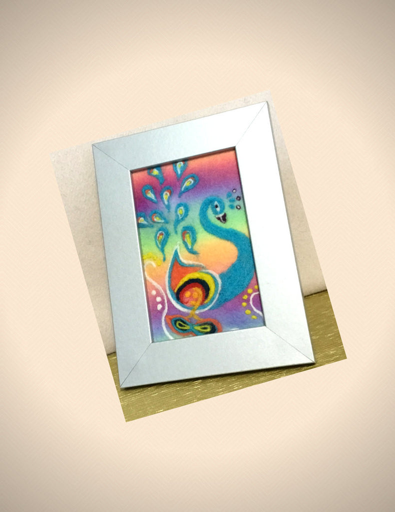 Small Framed, Wool Picture, Peacock Design.