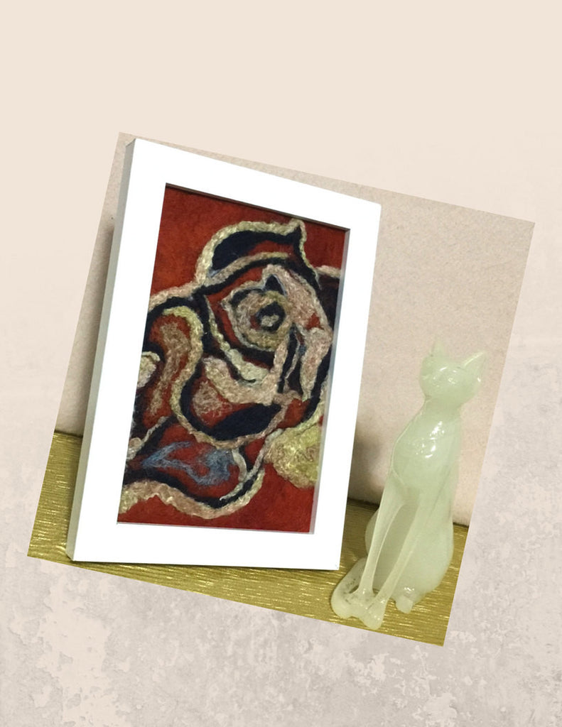 Small Framed,Wool Picture, Indian Rose.