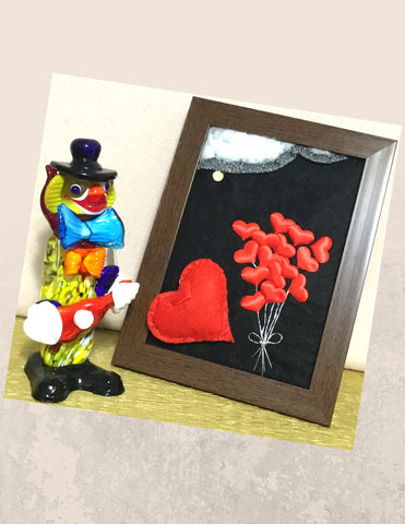 Framed Wool Picture, Heart balloons.