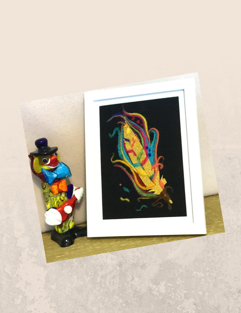 Felted Wool Picture, Glitter Feather!