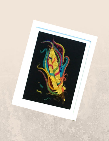 Felted Wool Picture, Glitter Feather!