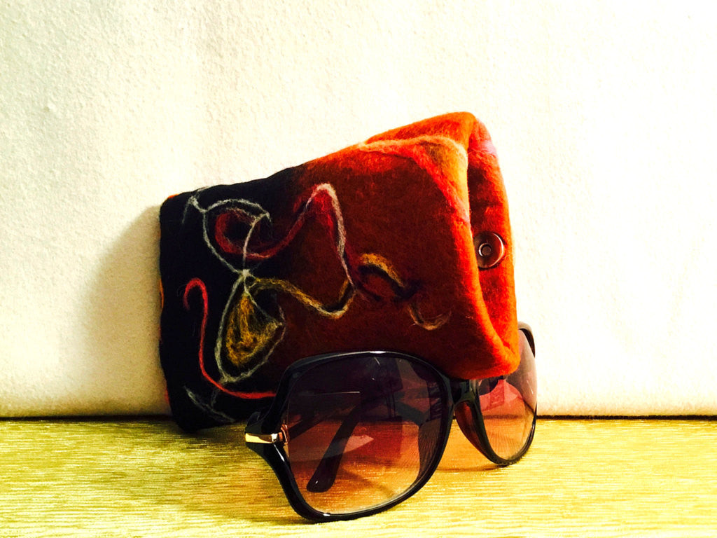 Felted Wool I Phone Case, Copper / Black, Wine Glasses Design.