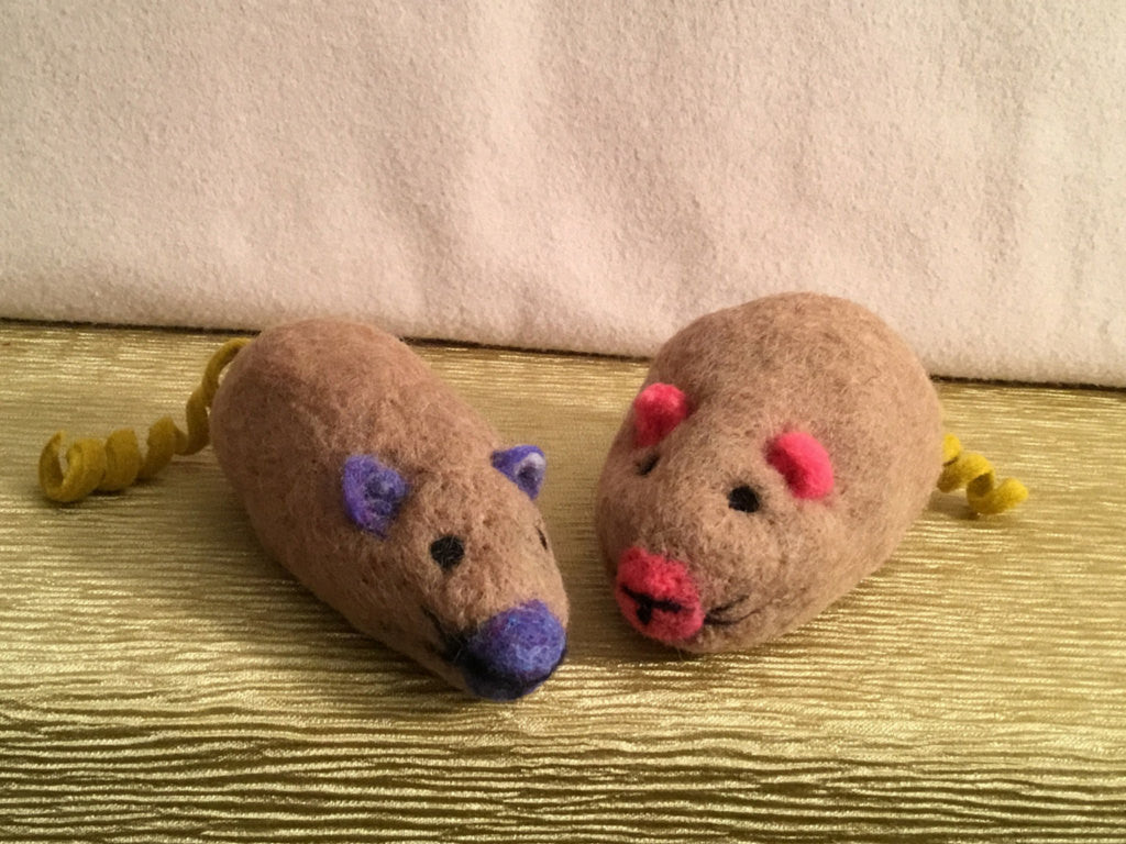 Felted Wool Cat Toys, Mother and Son Mice... Pair.