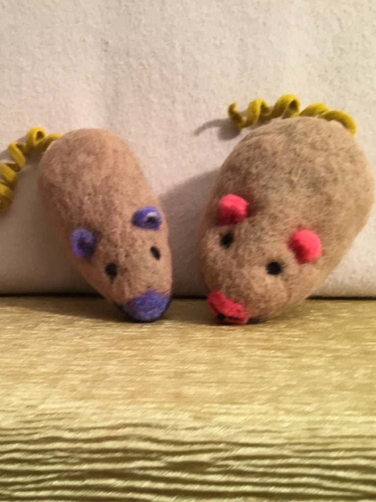 Felted Wool Cat Toys, Mother and Son Mice... Pair.