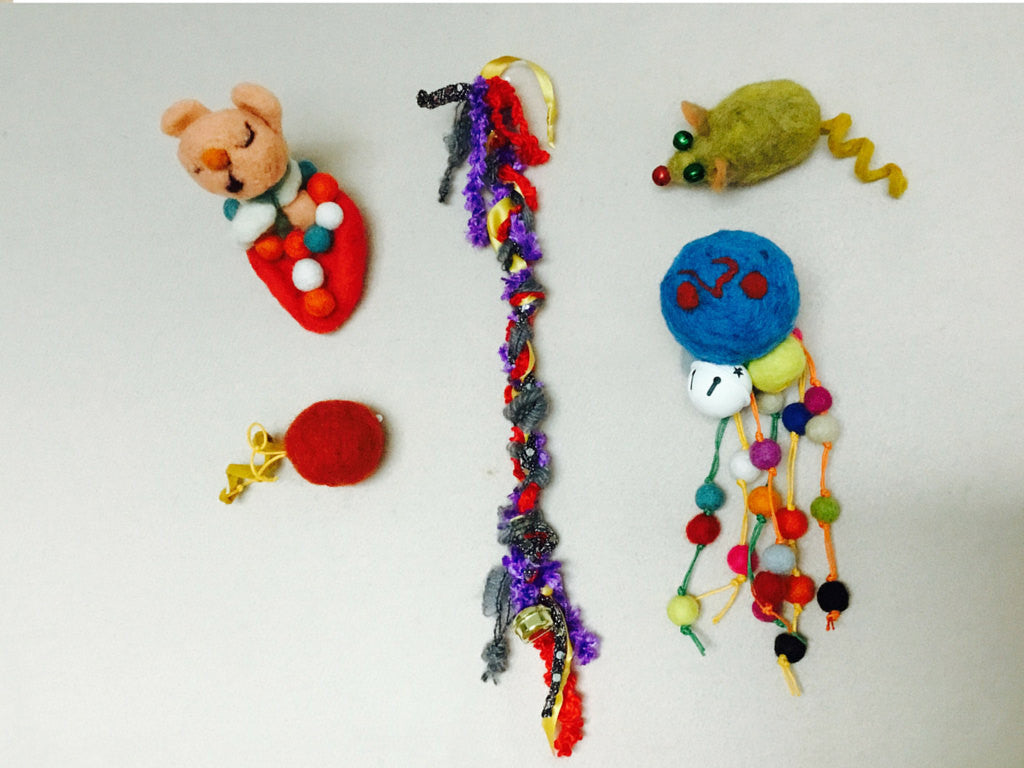 Wool Kitten Toy Bag, 5 Felted Cat Toys.