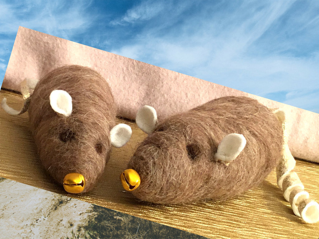 Wool Mice Cat Toys, Mother and Son Pair.