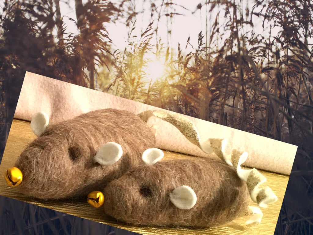 Wool Mice Cat Toys, Mother and Son Pair.