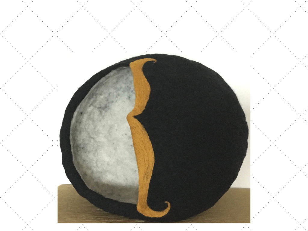 Black Wool Cat Cave, Mustard Colored Moustache!