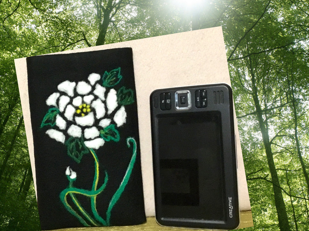 Felt I Phone Case, Padded for your Handbag, Peony design.