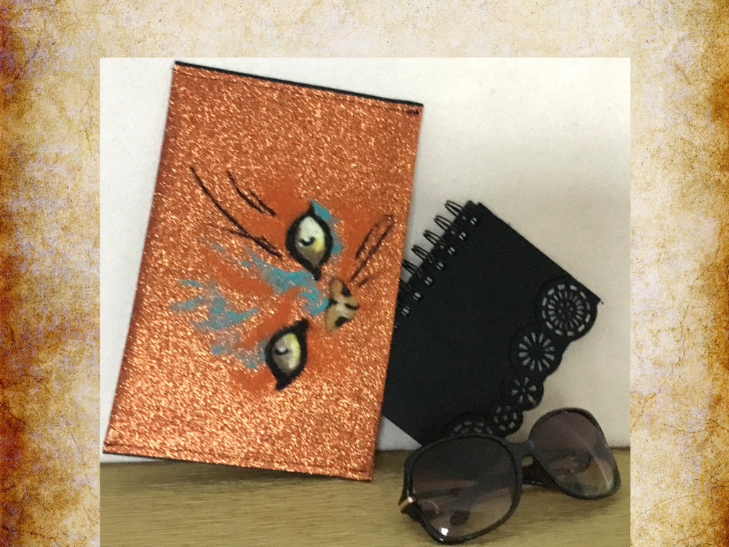 Glitter Wool Pouch, Brilliant Copper Sleeve, Cat Design.