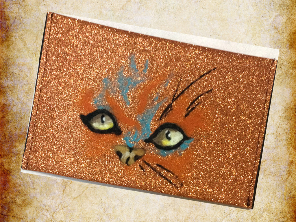 Glitter Wool Pouch, Brilliant Copper Sleeve, Cat Design.