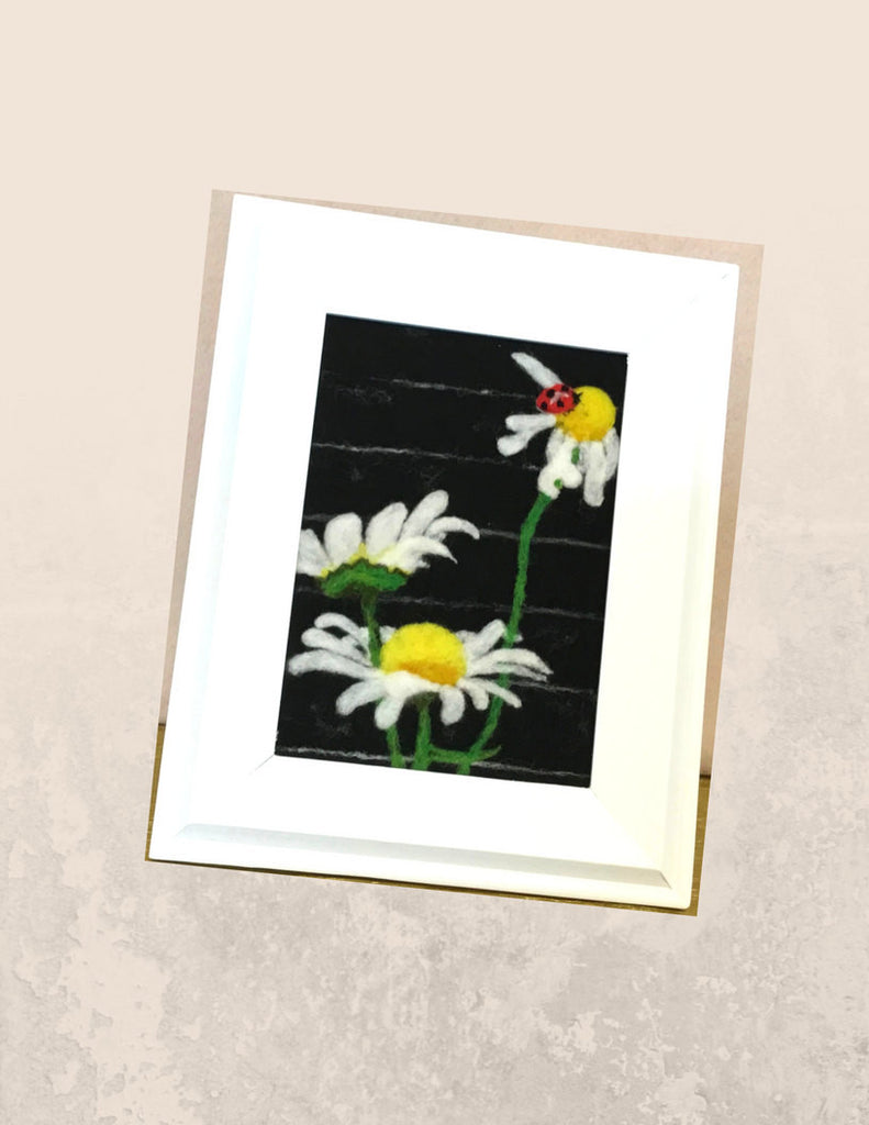 Framed Wool Picture, Daisy Design.