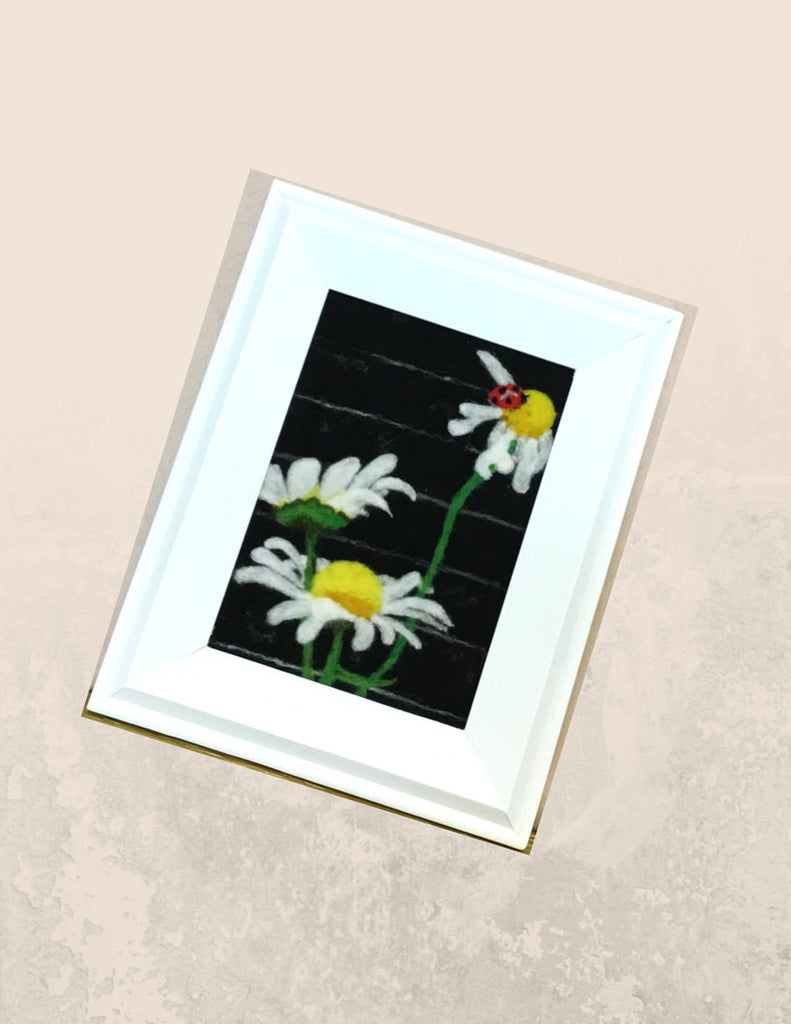 Framed Wool Picture, Daisy Design.