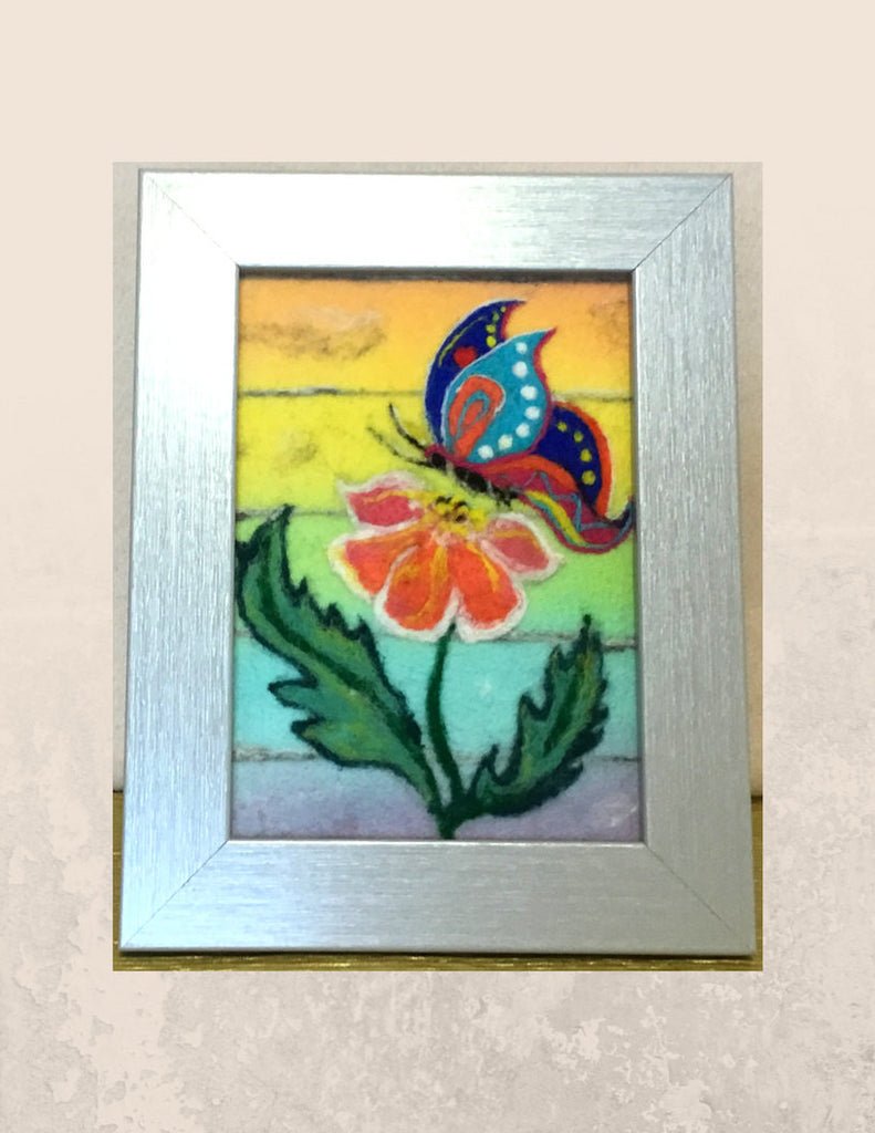 Framed Wool Picture, Butterfly Design.