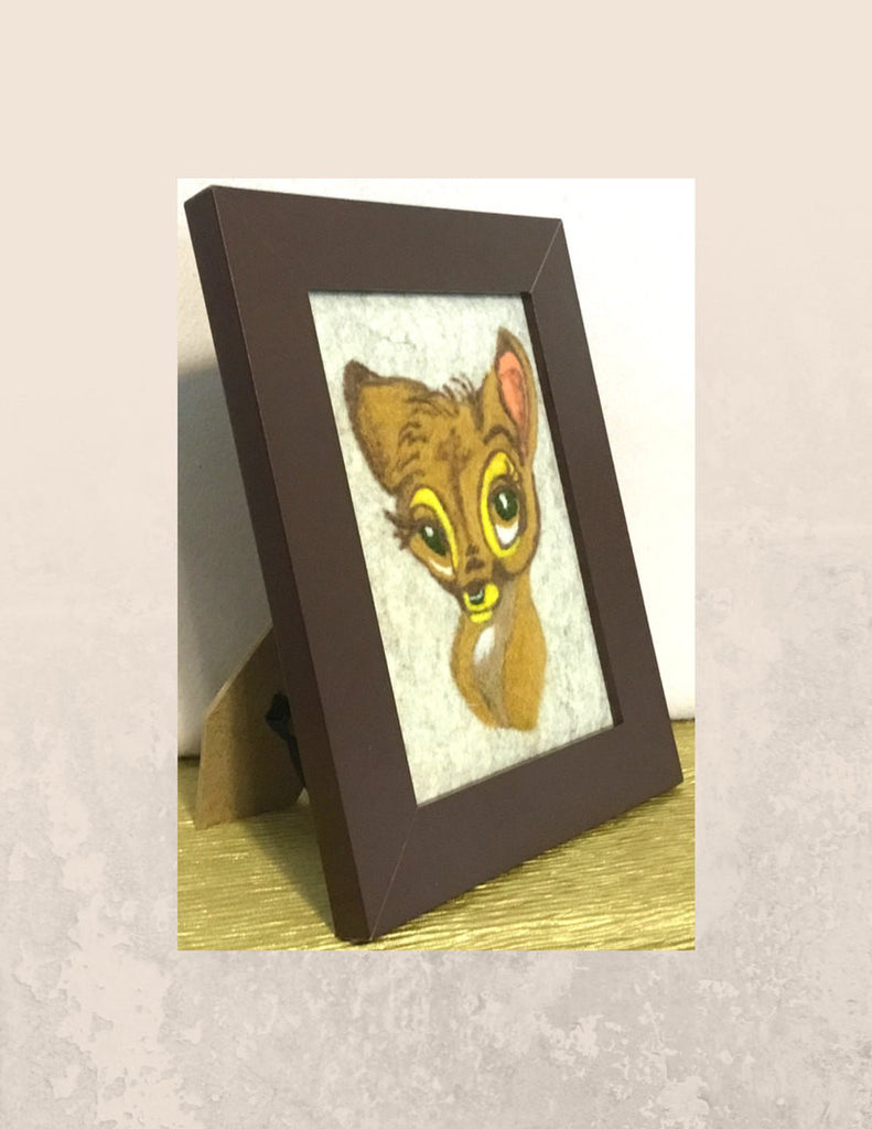 Framed Wool Picture, Deer Design.