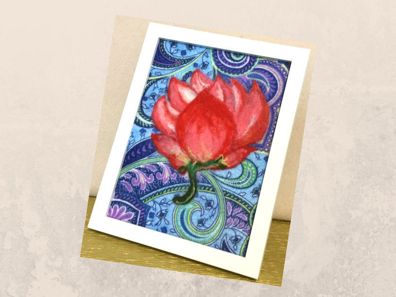 Framed Wool, Fibre Art Picture, Lotus Design.