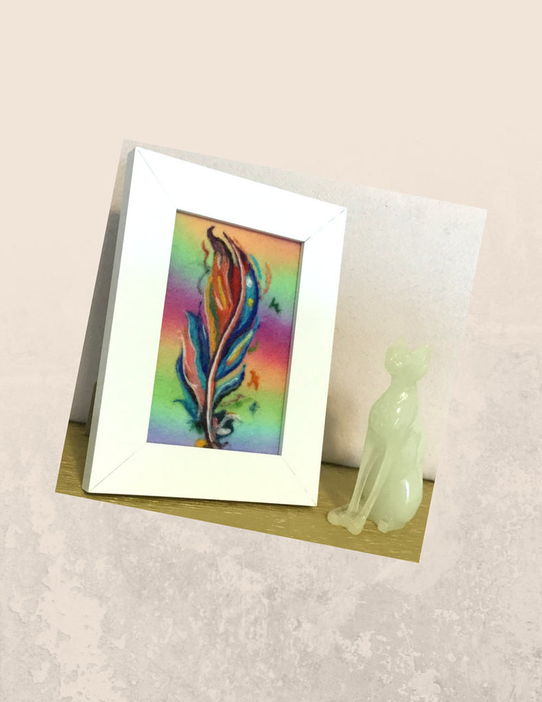 Framed Wool Picture, feather Design.