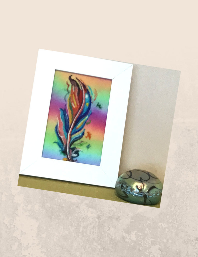 Framed Wool Picture, feather Design.