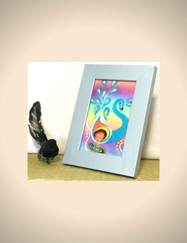 Small Framed, Wool Picture, Peacock Design.